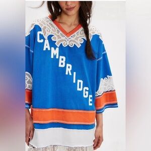 Free People We the Free Stanley Cambridge Lace Oversize Hockey Jersey Tee Small